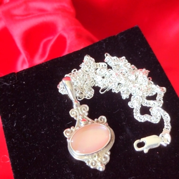 Sajan Crafted Sterling Silver Pink Polished Moonst - Picture 9 of 12